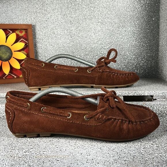 Lucky Brand Brown Suede Leather Moccasins Flats Loafers Shoes Size 6 - Picture 1 of 7